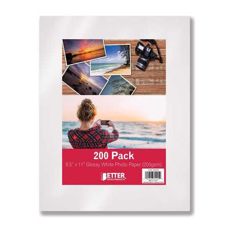 BETTER OFFICE PRODUCTS Glossy Photo Paper, 8.5 x 11 Inch, 200 Sheets, 200 gsm, Letter Size, 200PK 32205